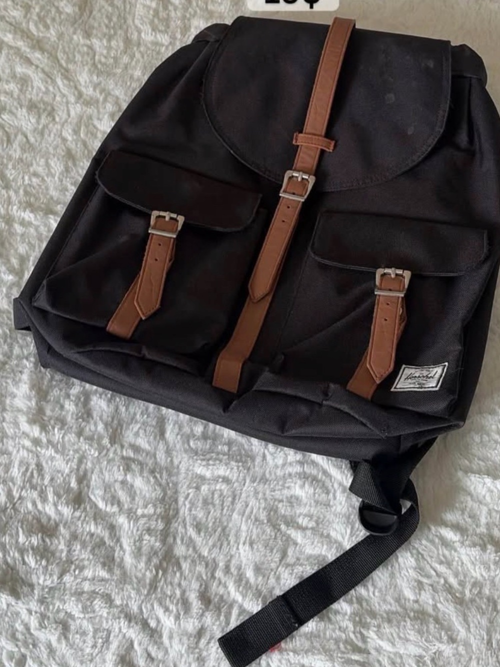 Herschel Supply Company Black Backpack with Brown Trim and Buckle Details